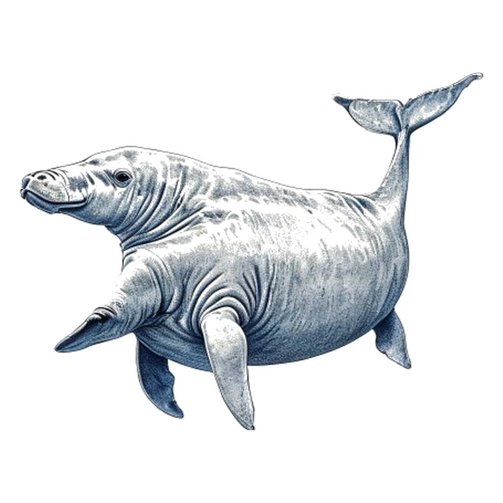 Blue sketch illustration of Dugong
