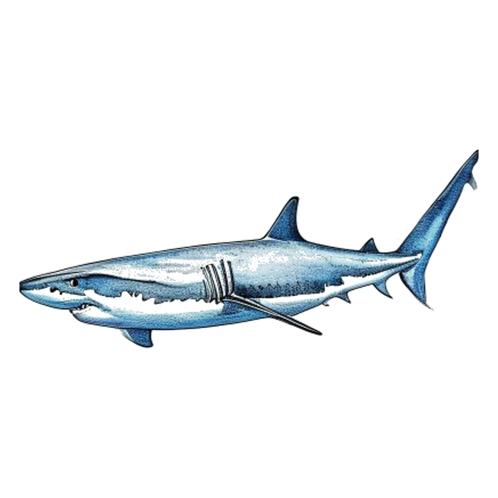 Blue sketch illustration of Great white shark
