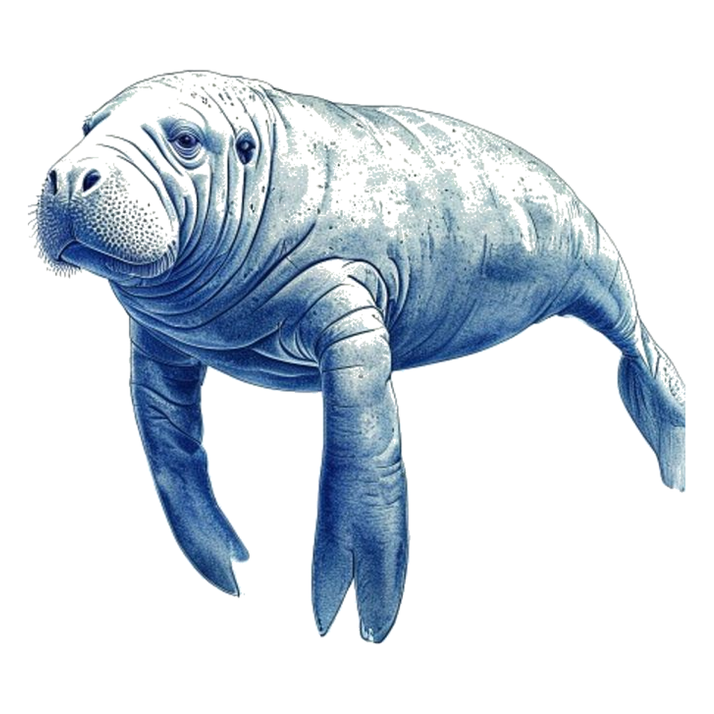 Blue sketch illustration of Manatee