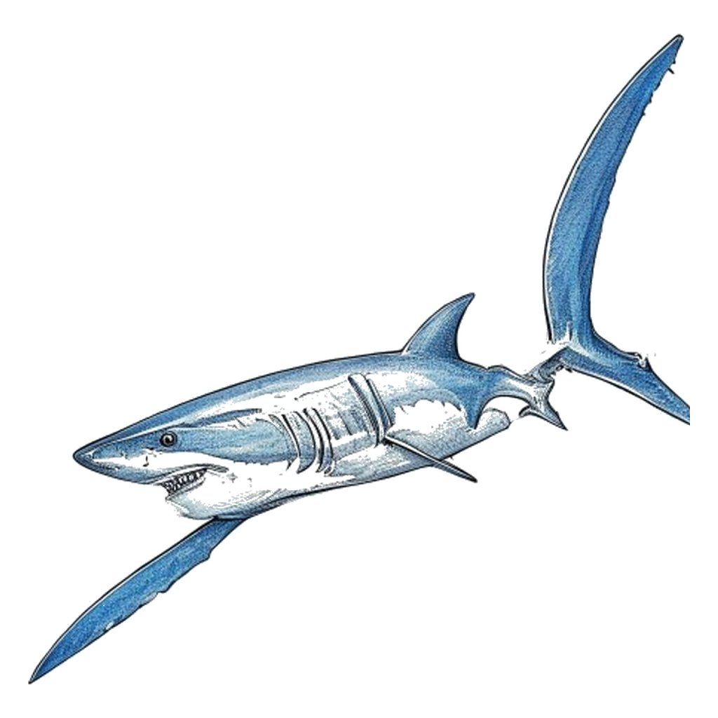 Blue sketch illustration of Thresher shark