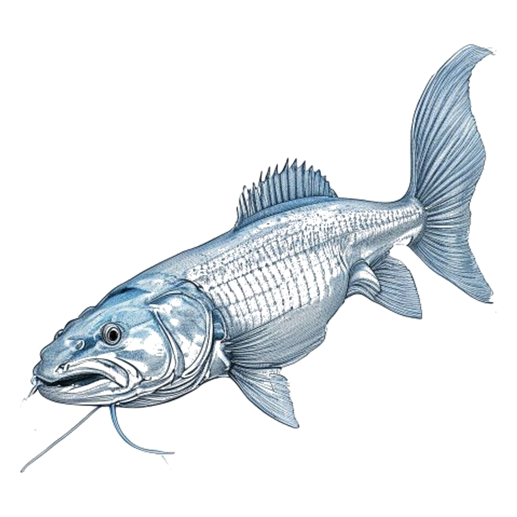 Blue sketch illustration of Wels catfish